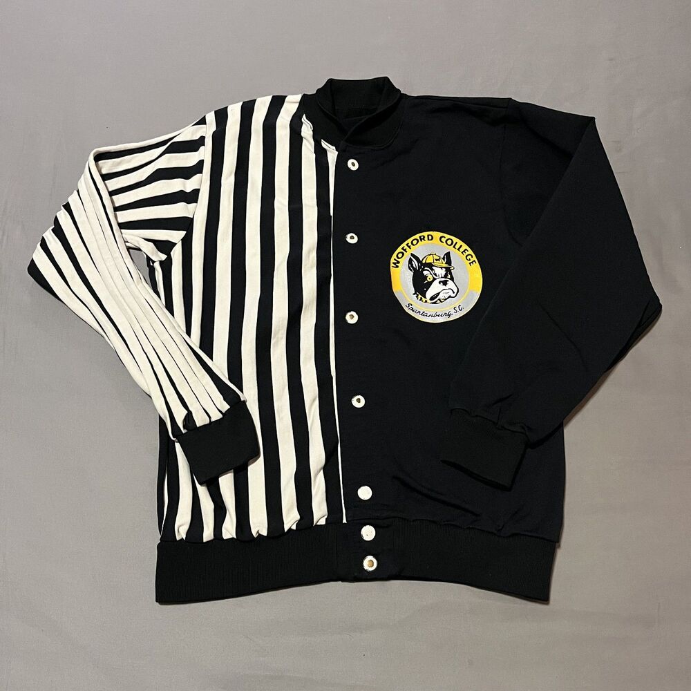 Vintage Sand-Knit Wofford College T-Dogs Warmup Jacket Black White Striped 42